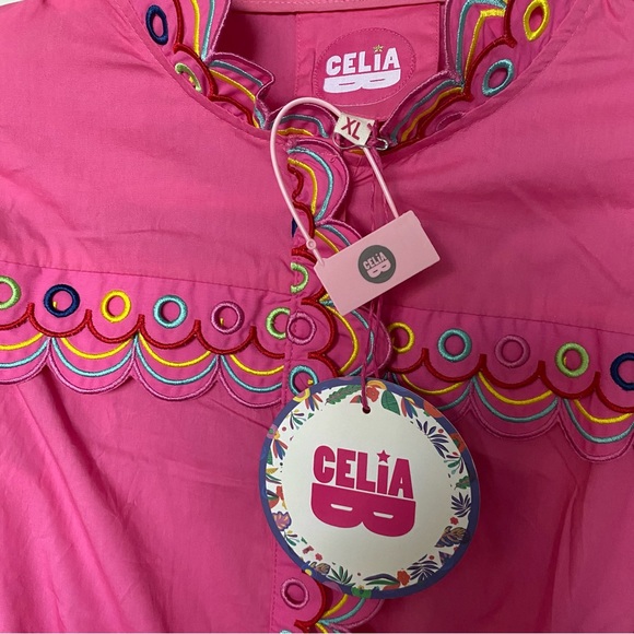 ❗️FINAL❗️NWT CeliaB Marilla Pink Dress Scalloped Eyelet Detail XL - Picture 12 of 16